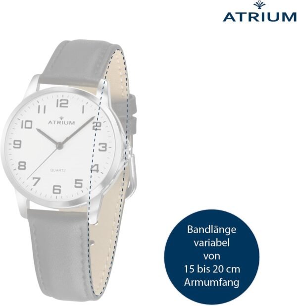 Atrium Damen Armbanduhr A37-10 klare Ziffern silbernes Lederband hochwertiges Quarzwerk