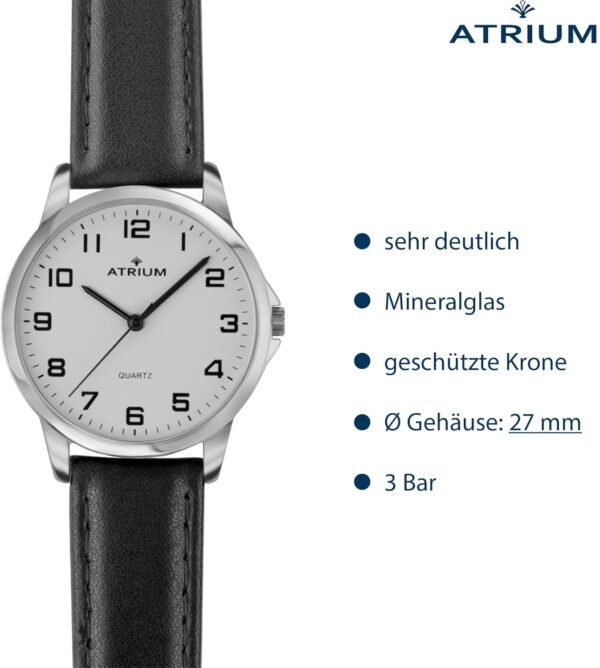 Atrium Damen Armbanduhr A37-10 klare Ziffern silbernes Lederband hochwertiges Quarzwerk