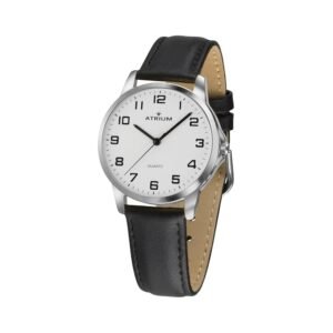 Atrium Ladies Ultra Clear Silver Quartz Watch 3 Bar Leather Strap A37-10, black, Strap.