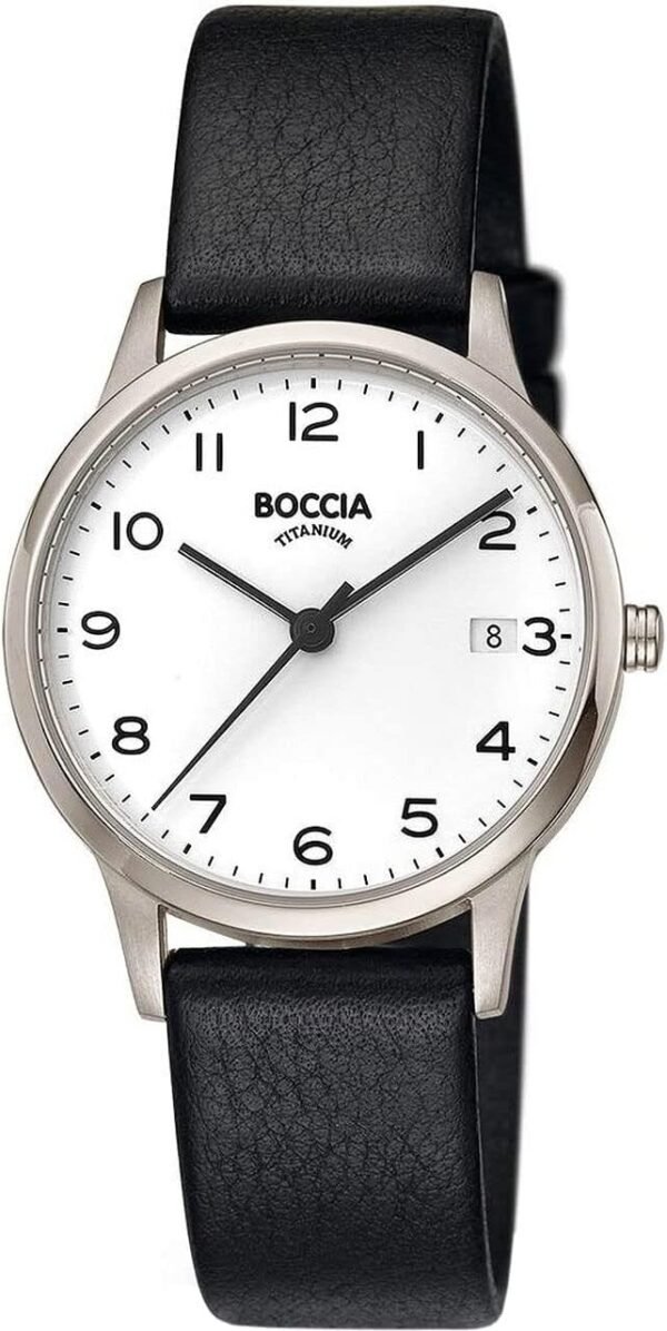 Boccia 3310-01 Women's Analogue Quartz Watch with Genuine Leather Strap, black, Strap.