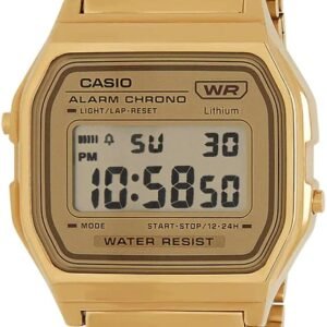 Casio A158WETG-9AEF Unisex Quartz Watch, 37.00 mm Case Size with Gold Digital Dial and Gold Metal Strap Strap, gold, A158WETG-9AEF