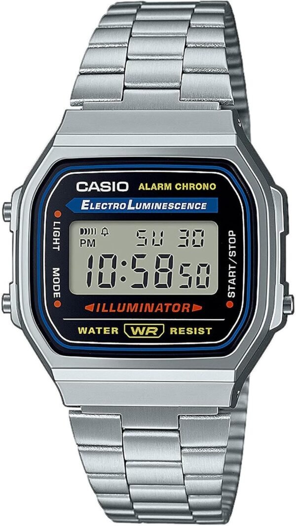 Casio A168WA-1YES Sportliche Digitaluhr mit Kalenderfunktion und Edelstahlarmband ideal für Geschenke