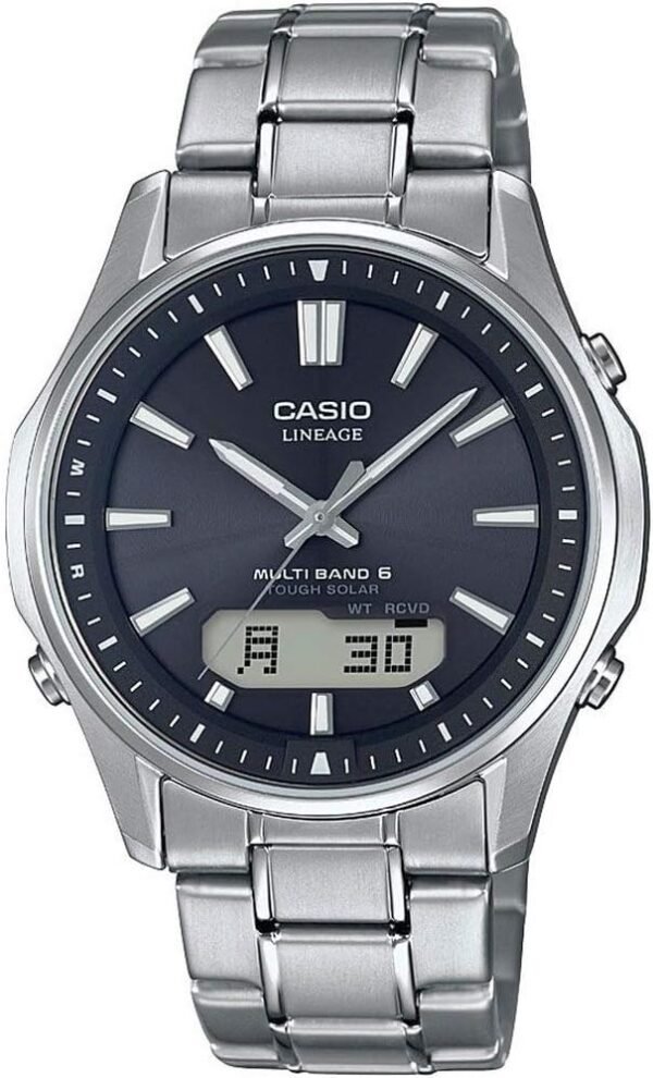 Casio Men's Analogue Quartz Watch with Titanium Wristband, silver/black - Radio Controlled