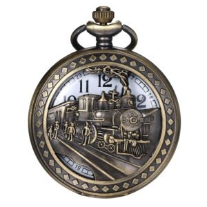 JewelryWe Men's Women's Pocket Watch Vintage Watch Necklace Bronze Pendant Watch with Chain