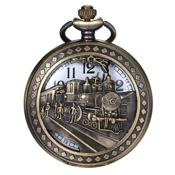 JewelryWe Men's Women's Pocket Watch Vintage Watch Necklace Bronze Pendant Watch with Chain