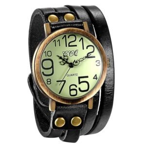 JewelryWe Men's Women's Watch Leather Strap Wrap Bracelet Casual Retro Analog Quartz Watch Vintage Green Digital Dial 3 Colours