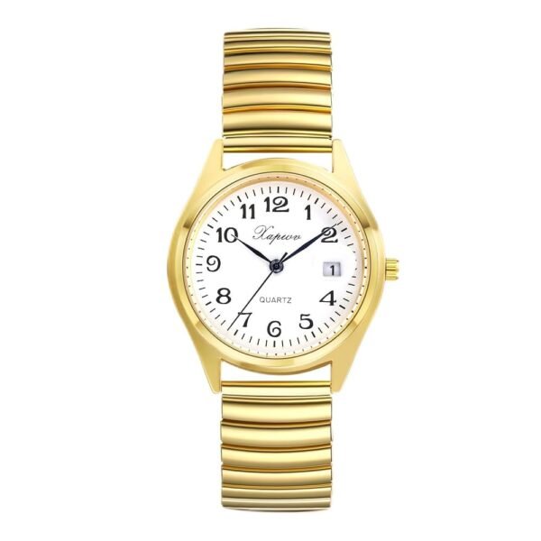 JewelryWe Women's Elegant Analogue Quartz Watch with Digital Dial and Elastic Alloy Strap Gold/Silver