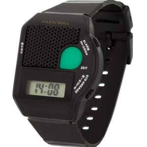 Marschall German Talking Watch with Large, Green Voice Button, 1101, Black, Hourly Time Announcement, Alarm Clock, Perfect for Seniors, Blind and Dementia Sufferers, black, Modern