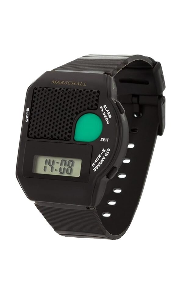 Marschall German Talking Watch with Large, Green Voice Button, 1101, Black, Hourly Time Announcement, Alarm Clock, Perfect for Seniors, Blind and Dementia Sufferers, black, Modern