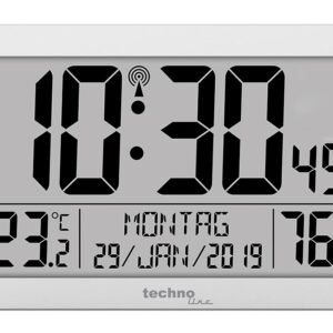 Technoline WS8016 WS 8016 wireless wall clock with temperature display, plastic, silver, 225 x 143 x 24 mm