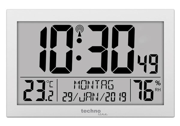 Technoline WS8016 WS 8016 wireless wall clock with temperature display, plastic, silver, 225 x 143 x 24 mm