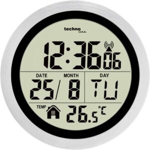 Technoline WT3005 Digital Bathroom Radio Wall Clock, Plastic, Silver, Diameter 147 x 79 mm